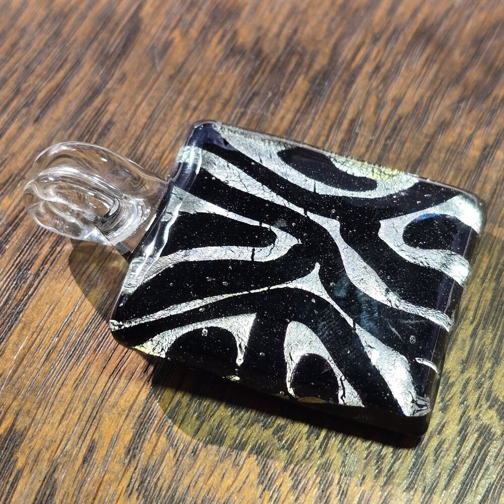 Large square zebra-patterned resin pendant